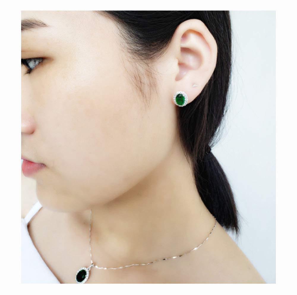 Moda S925 Sterling Silver Necklace Abertura Anillo Pendientes Joyería Conjunto De Mujeres De Cristal Oval Verde Retro Clásico Encanto Creativo Regalo De Alta Gama