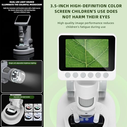Microscópio Biológico, Microscópio de zoom, Tela Dobrável HD 3,5 '', Luz De Enchimento 6 Led Incor