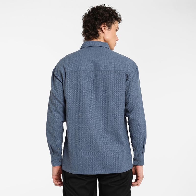 Image of CAHOOT Men's Polycotton Abstract-Textu Shirt |Casual-Wear | Spread Collar | Long Sleeve | Button Closure | Shirt Crafted with Comfort Fit for Everyday Wear