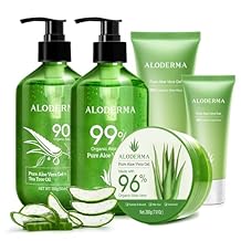 All Purpose Aloe Vera Gel Set - 6 Pieces - 300g Aloe Gel, 2pcs x 300g Aloe Gel + Tea Tree Oil, 200g Gel, 114g & 45g Gels