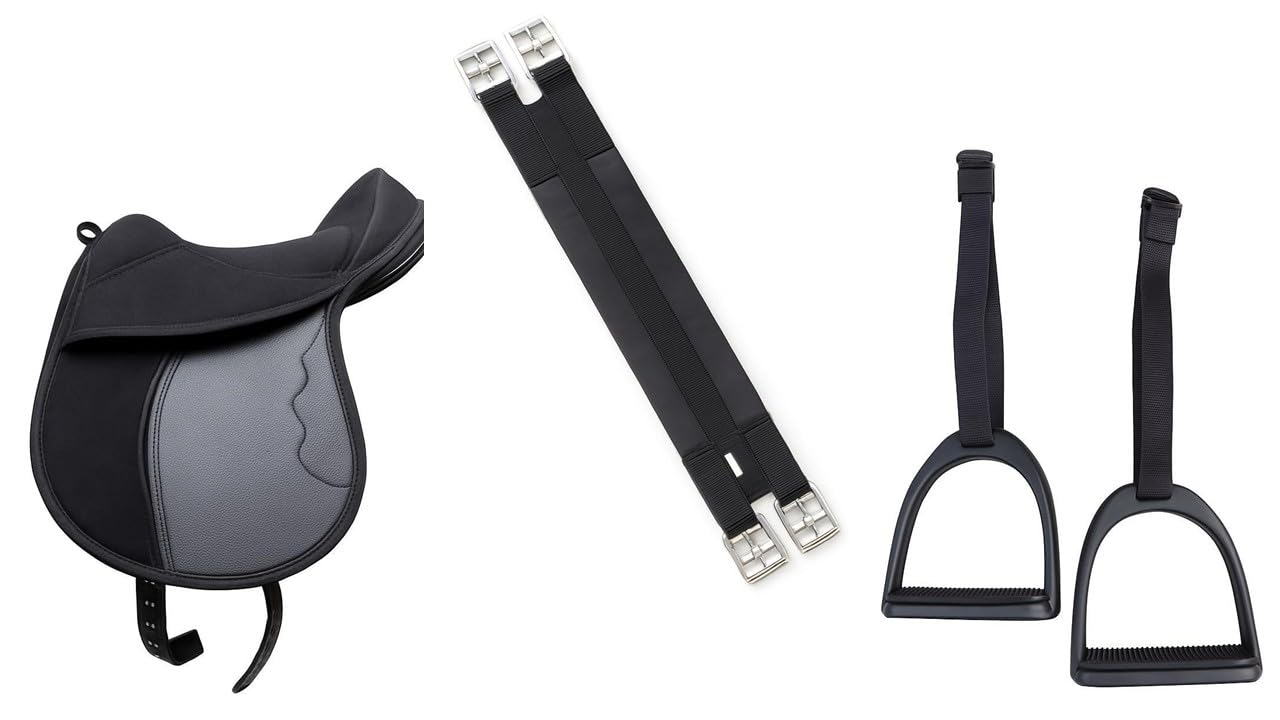 Equipride Cub Saddle for Pony Shetland Free Girth & Stirrups (Black, 12")
