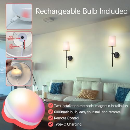Aplique de pared LED recargable vintage con mando regulable negro 4