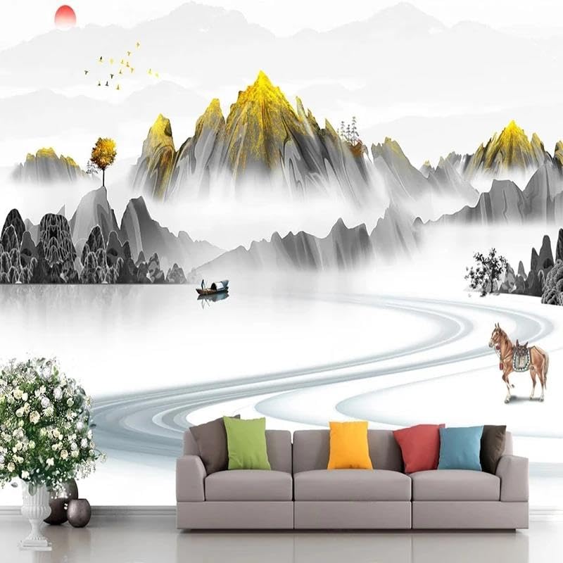 Peinture murale paysage chinois en tissu non tissé haut de gamme