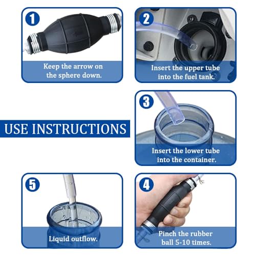Senzeal Siphon Pump Portable High Flow Siphon Hand Pump for Gas Gasoline Petrol Diesel Oil Liquid Water Fish Tank with 2 Durable PVC Hoses