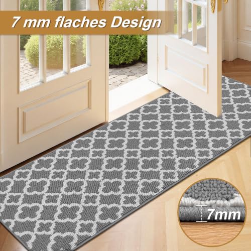 SHACOS Läufer Flur rutschfest 60x180 cm, Teppichläufer waschbar, Grau – Ansicht 4