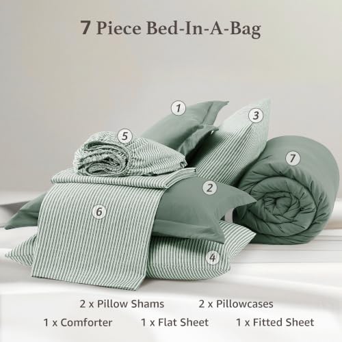 Image of Monbix Queen Comforter Set-7 Pieces Soft Bed in a Bag Queen Bedding Sets