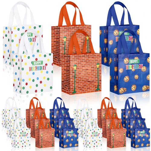 Sweetude 40 Pcs Cartoon Street Gift Party Favor Bags with Handle Non Woven Goodie Bags Birthday Favor for Birthday Baby Shower Packaging Supplies