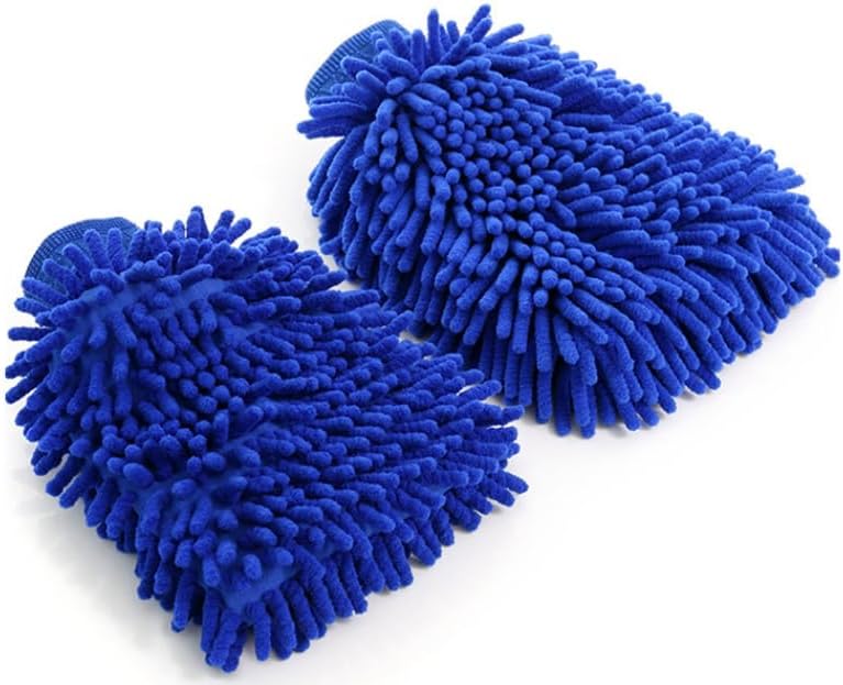 Eeghurt 2 Pcs Car Cleaning Glove, Car Cleaning Cloth Gloves Wash Mitts for Car Cleaning，Chenille Car Wash Mitt Kitchen Cleaning Tools (Blue)