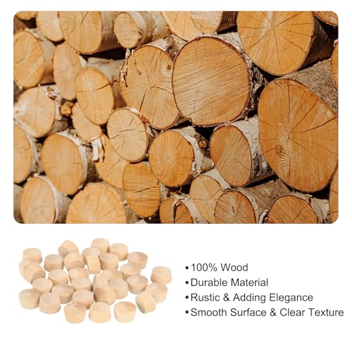 Image of uxcell 80Pcs Wood Button Plugs, 13.5mm /0.53 inch Flat Head Hardwood Screw Hole Plug Wooden Caps Buttons Wood Plug for Furniture Woodworking Craft Decor (15mm x 13.5mm)