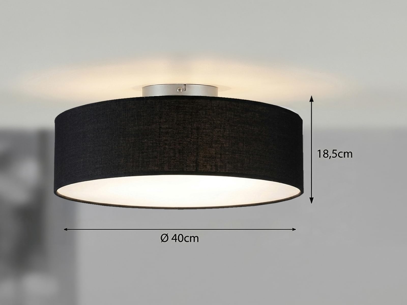 meineWunschleuchte Decken-Leuchte Stoff in Schwarz | Ø 40cm, 3x E14, Schirm rund, Satinierte Abdeckung, Blendfreies Licht, für Schlafzimmer & Wohnzimmer