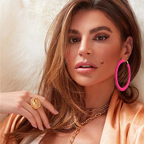 Rattan Earrings Boho Raffia Earrings For Women Handmade Woven Wicker Hoop Earrings Rattan Earrings for Women Big Circle Dangle Earrings4