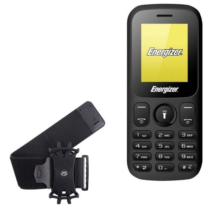 BoxWave Holster Compatible with Energizer Energy E10 - ActiveStretch Sport Armband, Adjustable Armband for Workout and Running - Jet Black