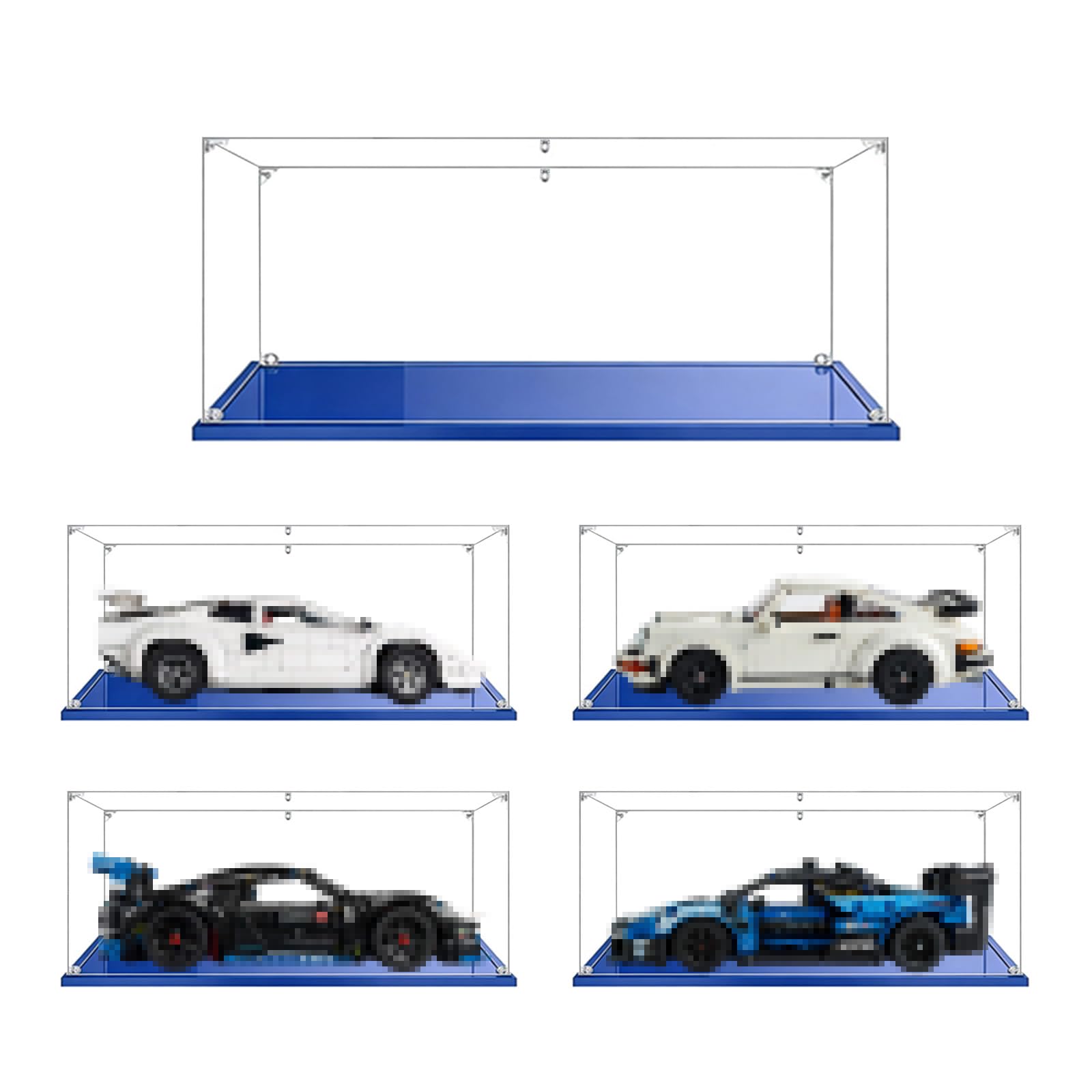 Vitrina Acrílica Transparente Antipolvo,para Lego Modelo Serie 10291 71773 75140 76237 80020 Grand Caja de Exhibición. Base Azul (1, 40x25x15cm)