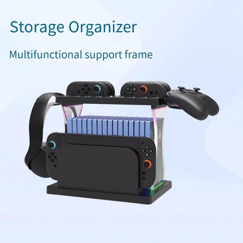 Base di ricarica multifunzione per Nintendo Switch 2, compatibile con controller Joy-Con e dischi di gioco, materiale ABS, 28 x 18 x 5 cm, nero