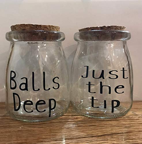 Just the Tip and Balls Deep Bathroom Accessories, Adult Humored Glass Jar for Q Tips and Cotton Balls