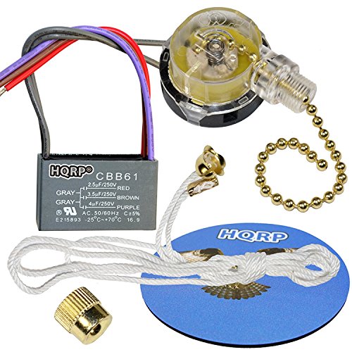 Image of HQRP Kit Ceiling Fan Capacitor CBB61 2.5uf+3.5uf+4uf 5-Wire UL Listed and 3-Speed Fan Switch