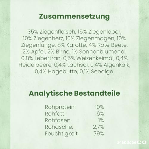 FRESCO Dog NassBarf Ziege 12 x 400g | Hundefutter Nass getreidefrei