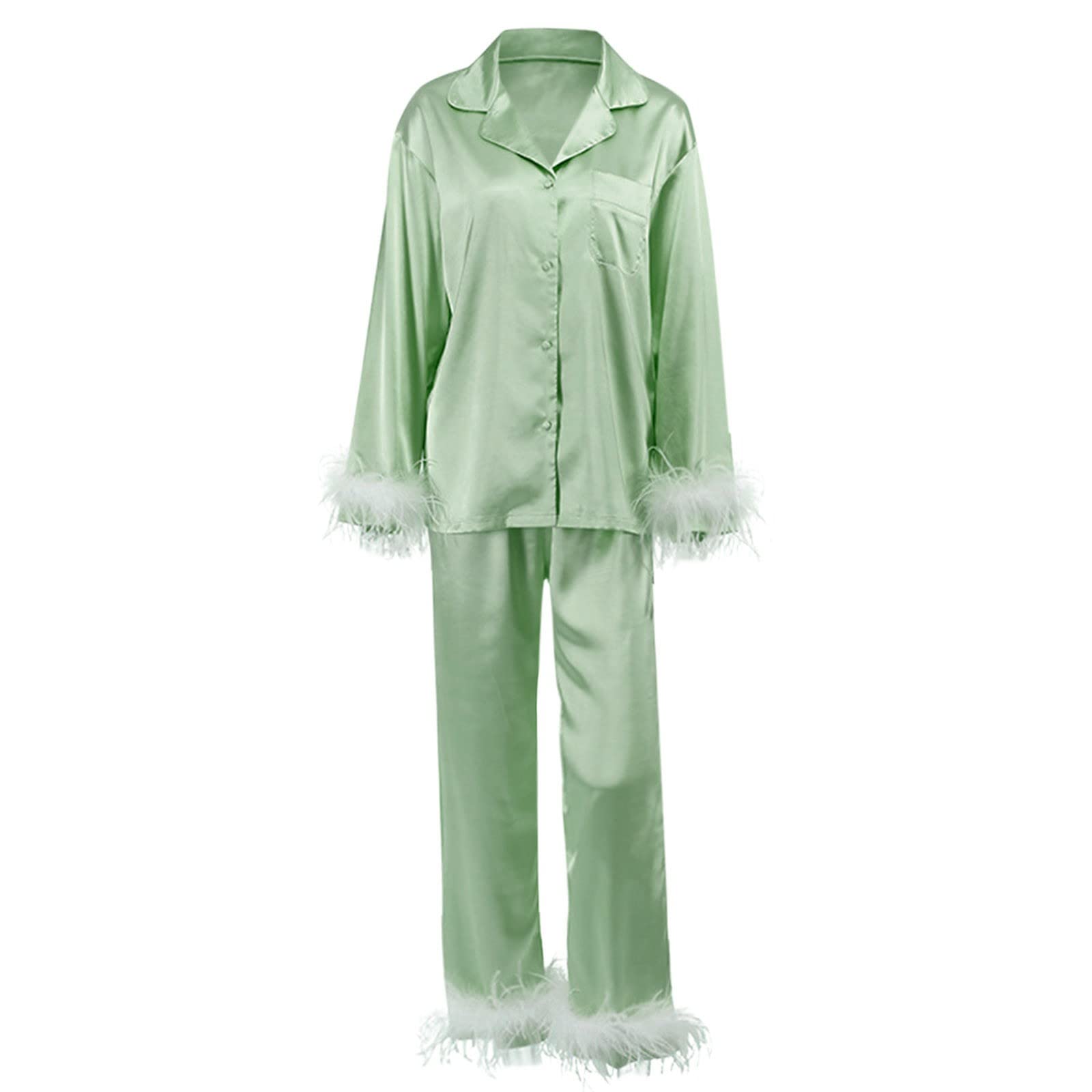 Tuta da Notte Casual Donna Elegante Carina con Scollo A V Manica Lunga Tinta Unita Set per La Casa Camicia Azzurra Pigiama Cotone Aperto Davanti Corto Estivo Curvy Leggero Pigiami XXXL