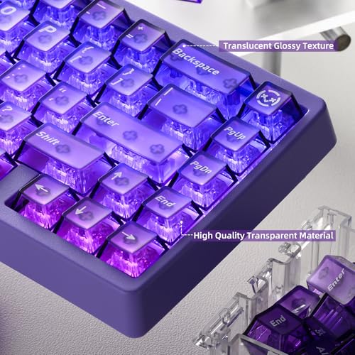 Image of HITIME XVX Purple Clear Keycaps,Transparent Keycaps 60 75 100 Percent,Ceramic Keycap Style, Shine Through Keycap, Cherry Profile Keyboard Key Cap Set for Mx Switches Mechanical Keyboard, 119 Keys