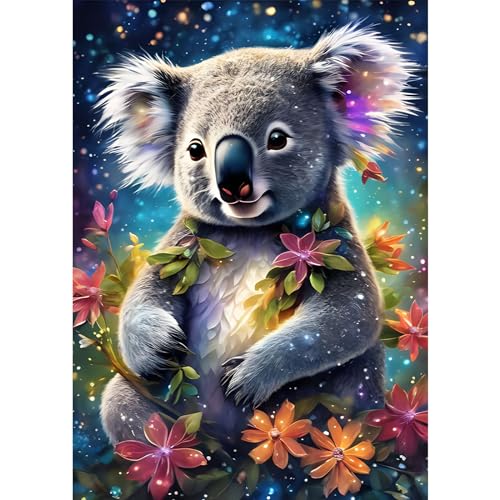 MAXBYE DIY Diamond Painting Kit, Animales Koalas 5D Pintar con Diamantes Kit Pintura Diamante Niños Adultos Redondo Taladro Cuadro Diamantes Kits para Hogar Decor 30x40cm