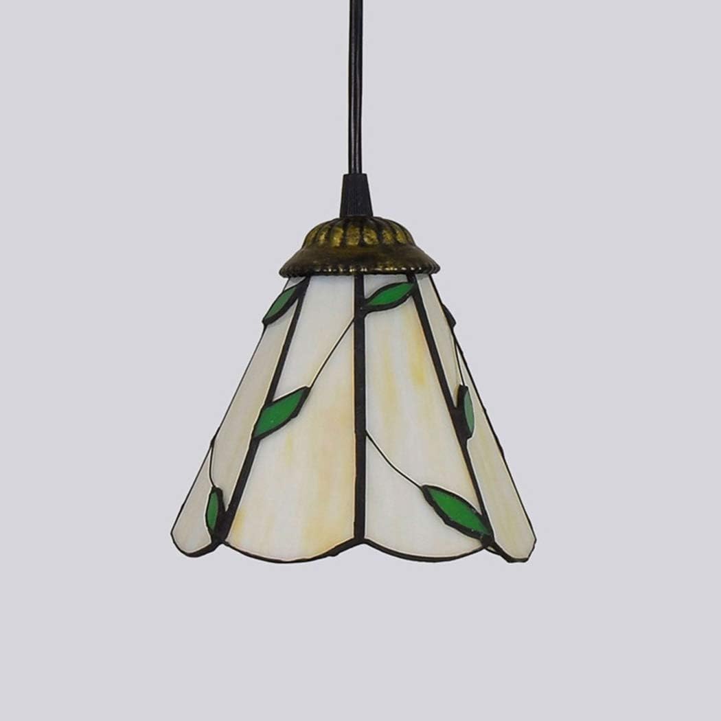 Tiffany Style Pendant Lamp 6 Inch Vintage Mini Stained Glass Green Leaves Shade E27 35 Inch High Pendant Light for Bedroom Living Room 110V-240V