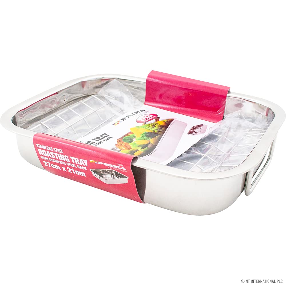 Bargains-Galore Silver Stainless Steel Roasting Trays - Oven Pan Dish Baking Roaster Tray | Grill Rack, Strong & Durable, Long Lasting | Removable Grill Racks | Handles (27Cm X 20Cm)