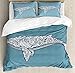 Ambesonne Nautical Duvet Cover Set, Whale Lettering with Totem and Antique Paisley Pattern, Decorative 3 Piece Bedding Set with 2 Pillow Shams, Queen Size, Blue Indigo