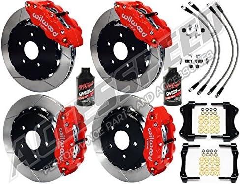 WILWOOD CORVETTE 13 FRONT & REAR BIG BRAKE KIT WITH FREE BRAKE LINES & BRAKE FLUID, FORGED SUPERLITE FRONT & REAR, RED CALIPERS, SLOTTED ROTORS, 1997 1998 1999 2000 2001 2002 2003 2004 CORVETTE C5
