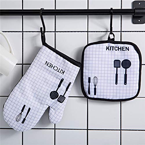 YKKJ 1 Gants de Four + 1 Maniques, Gant Coton Doublure, Gants de Four à Micro-Ondes,pour Cuisine, grillade, Cuisson,Patisserie.