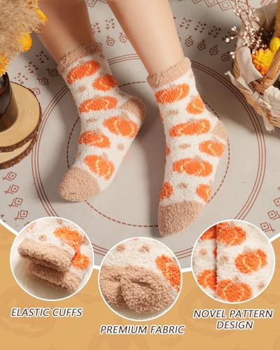 Fuzzy Socks for Women Fluffy Cozy Slipper Socks Fall Halloween Socks Gifts Pumpkin Slippers2