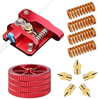 Ender 3 Extruder 3D Printer Upgrade Aluminum Drive Feed Bowden Extruder, Red Hand Twist Leveling Nut, Bed Level Spring, 0.4mm Ender 3 Nozzle for Ender 3 Series, Ender 5 Series, CR 10