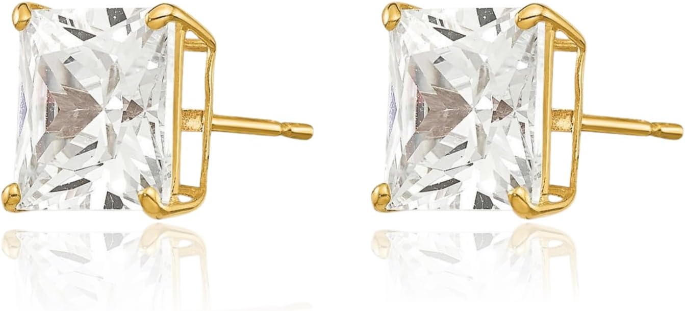 IceCarats 14K Solid Yellow Gold 1.25 carat Cubic Zirconia Solitaire Large Stud Earrings 7mm 1/4 inch Square, Prong Set, Butterfly Back For Her