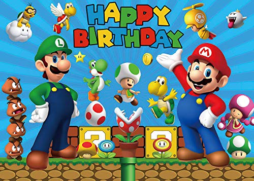 Cartoon Coin Video Game Happy Birthday Theme Photography Backdrops Children Boys Birthday Party Decor Supplies Cake Table Decor Kids Shoot Photo Backgrounds Props 7X5Ft #TOP5