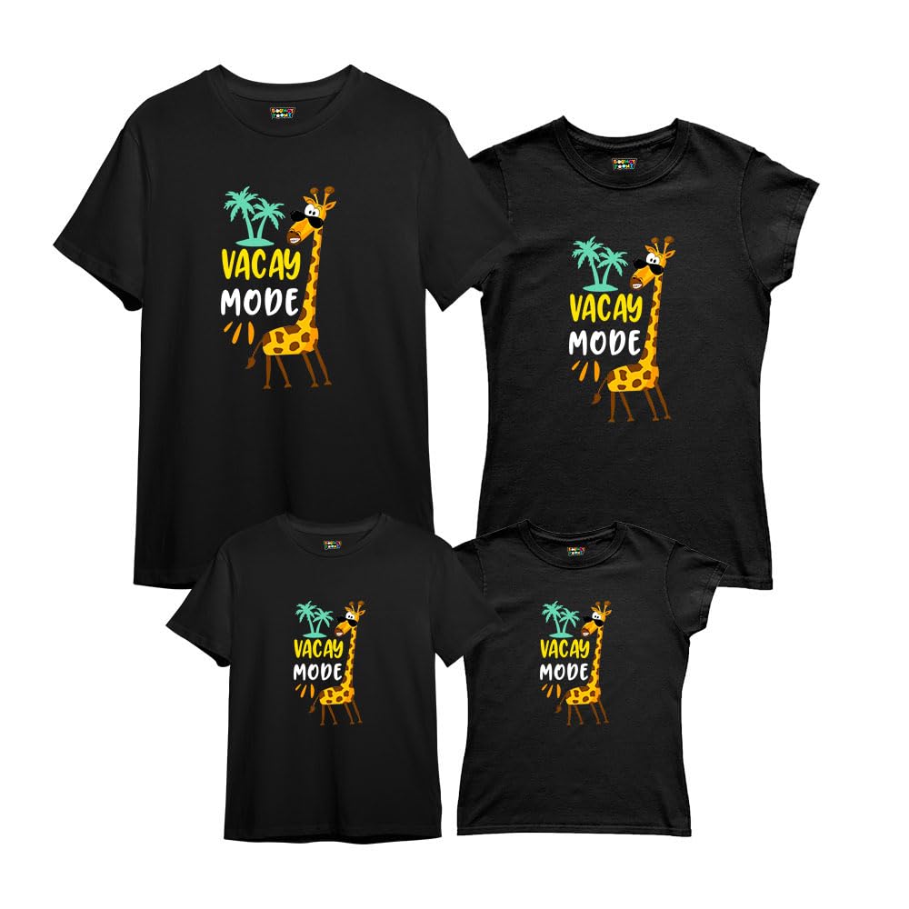 Bouncy Toonz Name Customised Vacation Mode Family Matching Outfits for 4 - Giraffe Printed Tshirts