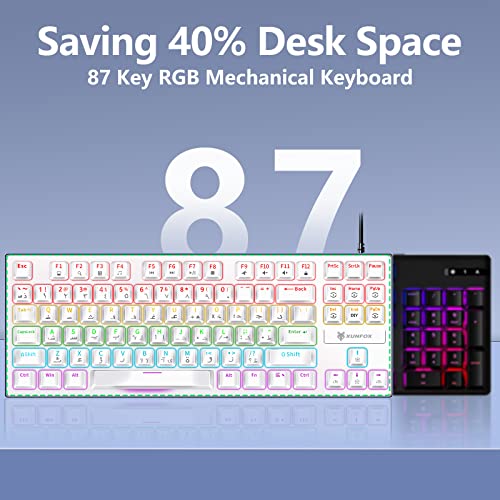 Image of UCHUANG English Arabic Gaming Keyboard with RGB LED Different Backlight Effects for iOS, Android, Windows and Mac, USB Wired Gaming Mechanical Waterproof Keyboard 87 Keys - White