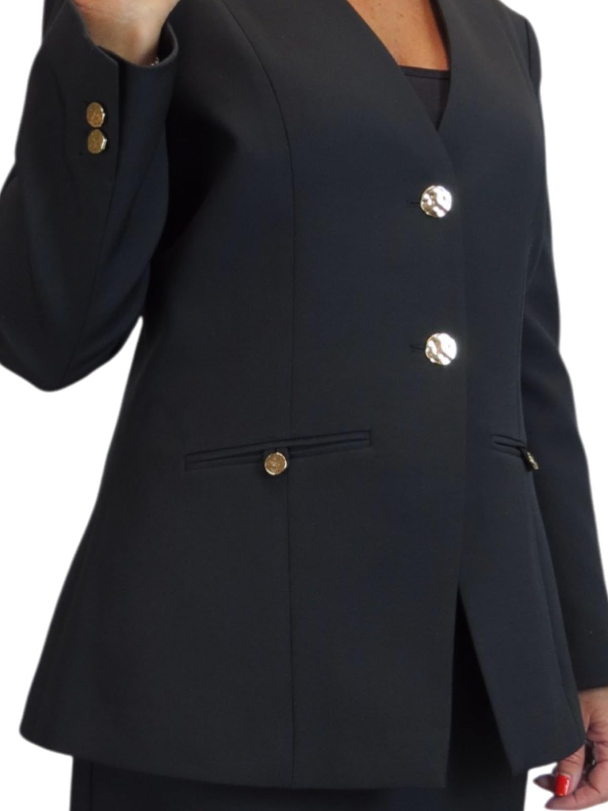 Paulo Due Ensemble Tailleur Femme 2 Pièces – Veste Col V et Jupe Mi-Longue Élégante, Invitée Mariage et Bureau