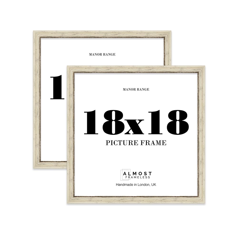 18x18 Picture Frame, Display 18x18 Pictures (45.7 x 45.7cm) - Distressed Cream Sophisticated 42mm Edge Antique-Inspired Home Accessories - 2 Pack