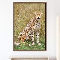 Framed Canvas Wall Art Cheetah Animals Cheetah Dramatic Living Room Multicolor Photography - 16x24 inches