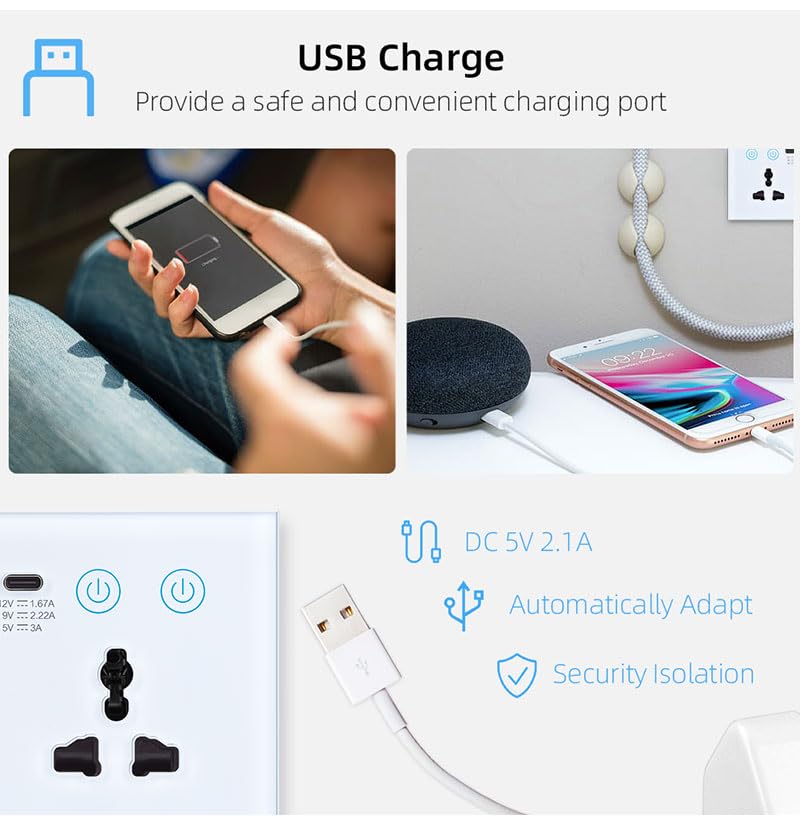 WiFi Bluetooth Smart Wall Outlet 2 sockets 2USB Charging Port Compatible with Alexa App and Voice Control Use — view 6
