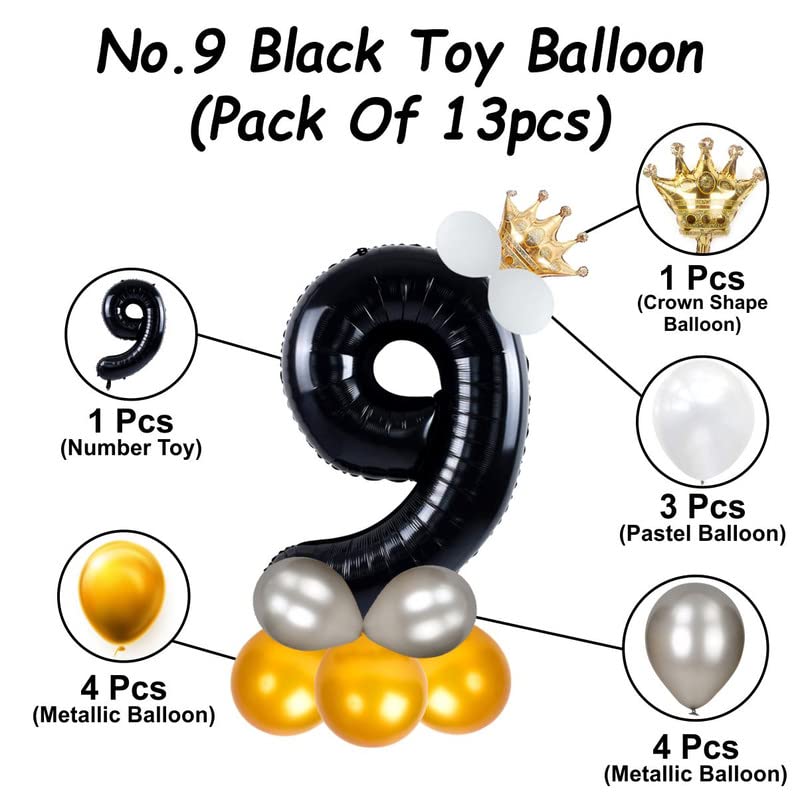 Image of Black 32 Inches Numbers 9 Shape Large Big Foil Helium Balloons For Party Decorations In Happy Birthday Anniversary Office Items Materials Set Pack,1 Piece