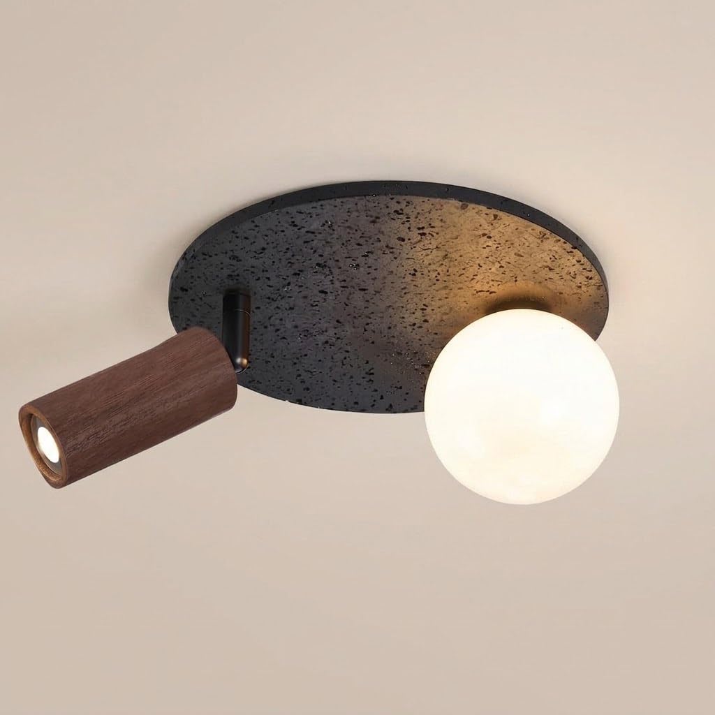 Black Travertine Aisle Ceiling Lights, Cylinder Wood Adjustable Spotlight
