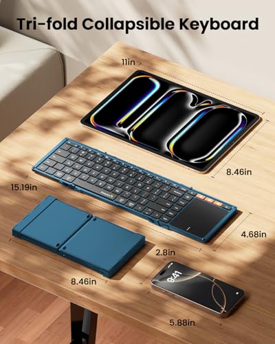 Image of ProtoArc Foldable Keyboard with Touchpad, XK01 TP Folding Portable Keyboard, Full Size Keys, Large Trackpad Bluetooth Travel Keyboards for iPad Laptop PC Tablets - Blue