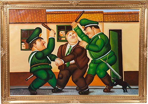 Biscottini Dipinto a Mano Olio su Tela con Cornice in Legno Finitura Foglia Oro 205x3x144 cm