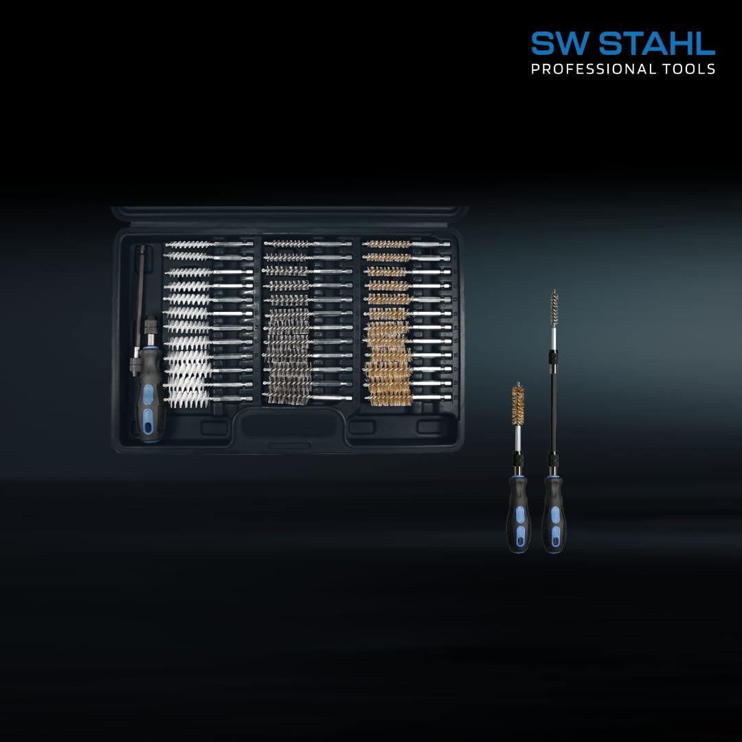 SW-Stahl 62330L 36-częściowy Zestaw Szczotek 1/4", 8-19 mm do Czyszczenia | Nylonowe, mosiężne i stalowe szczotki w kasecie, idealne do rur, gniazd wtryskiwaczy oraz okrawania cylindrów.