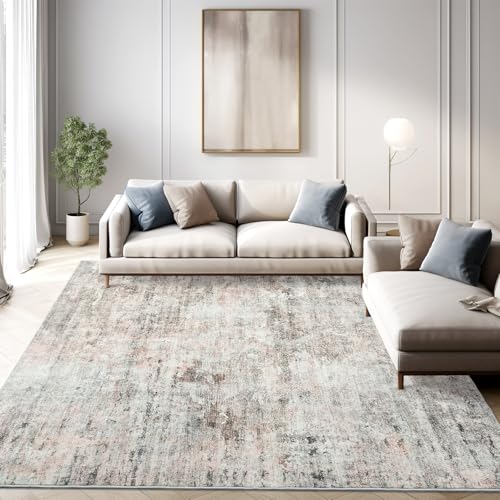 Soalmost Abstract Rug 5x7 Machine Washable Area Indoor Pink Grey Low Pile Non-Slip Foldable Thin Accent Gray Rugs for Bedroom Living Room Dining Room