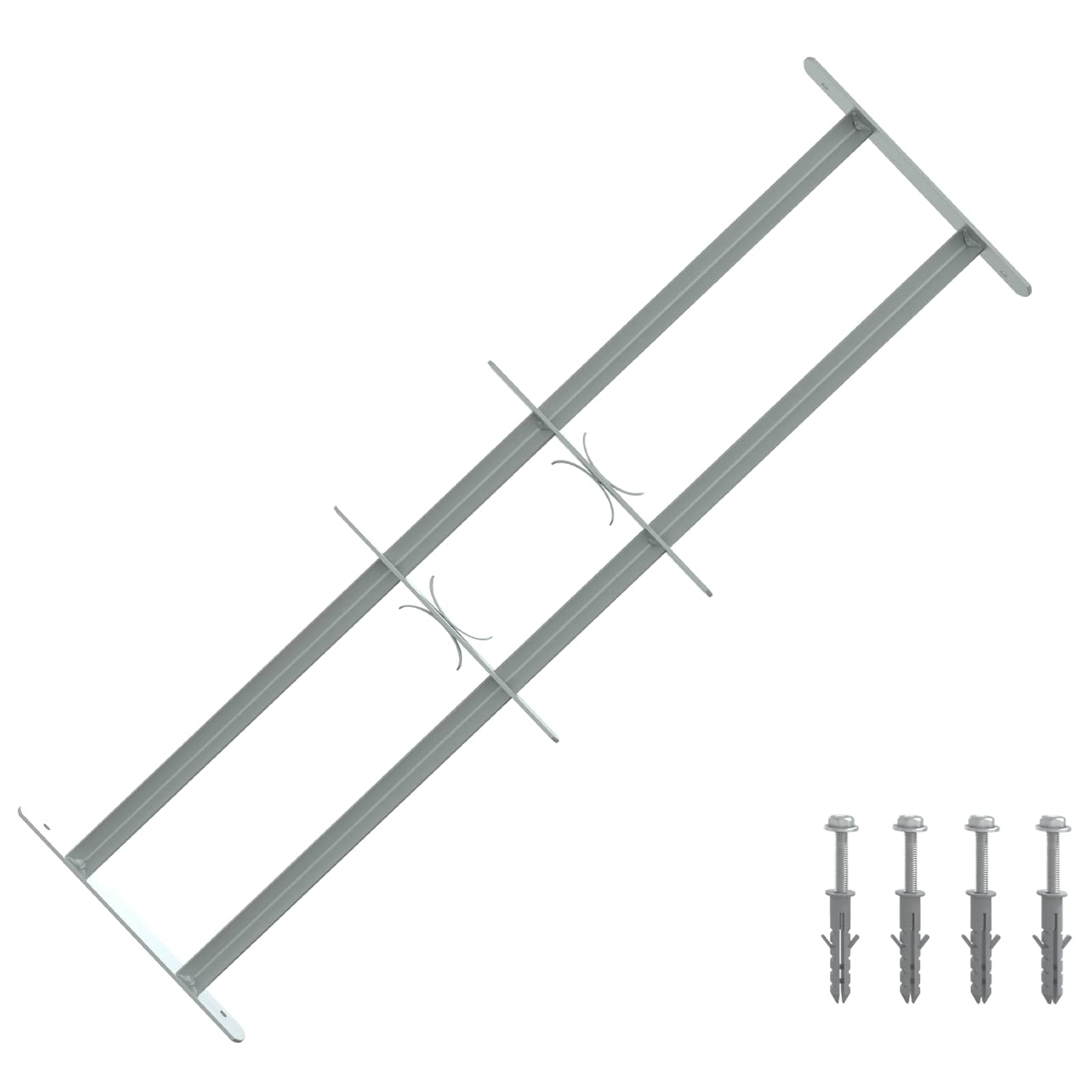 Rejilla de seguridad para ventanas de acero galvanizado con 2 barras transversales, longitud ajustable 630-1140 mm, juego de 3 piezas para protección antirrobo, montaje estable, apto para