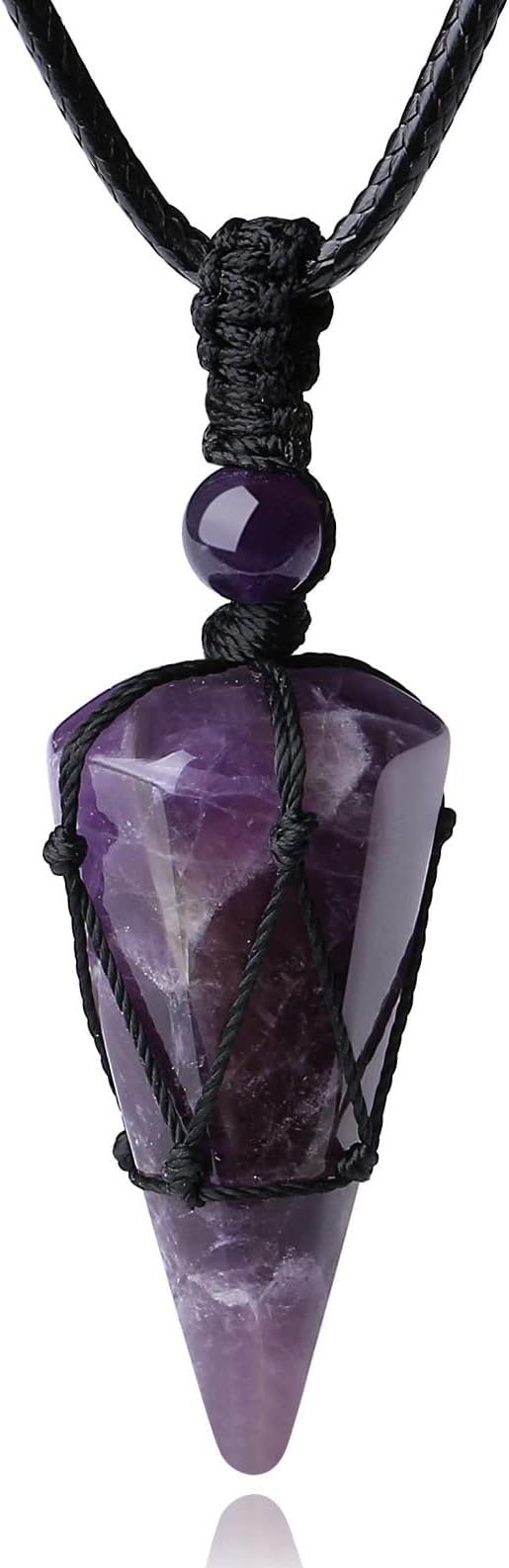 Healing Crystal Stone Pointed Necklace Adjustable Black Rope Natural Gemstone Pendant Necklaces Jewelry for Men Women