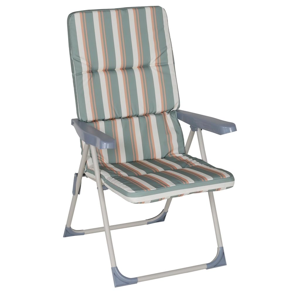 LOLAhome Sillón de Jardín Acolchado y Reclinable en 4 Posiciones. Estructura de Tubo de Acero y Lona Verde Multicolor. Colchón de 5 cm de Grosor. 61x58x106 cm.