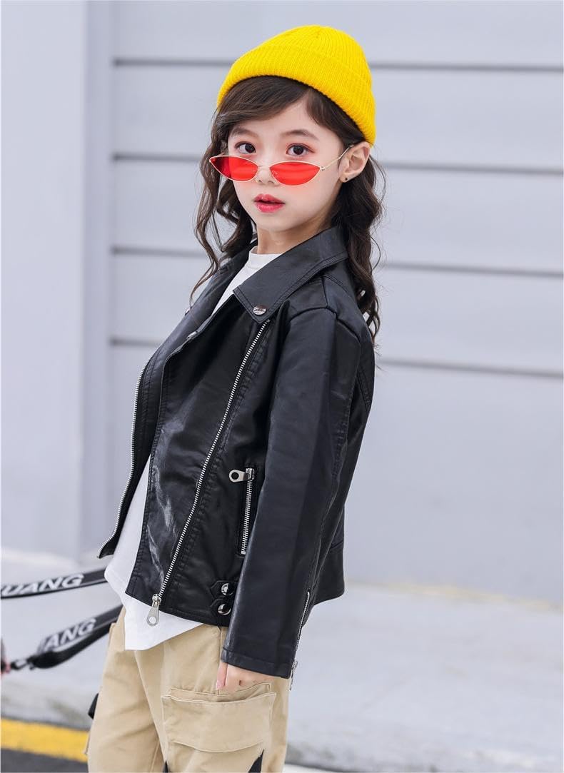 Enfant Manteau Garçons Filles Veste en Simili Cuir Blouson Motard Printemps Automne 2-9 Ans