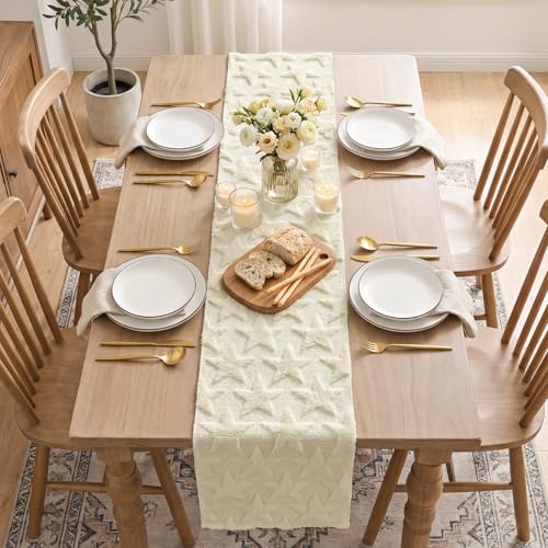 Artoid Mode Beige Soft Plush Faux Fur Jacquard Big Stars 4th of July Table Runner, Memorial Day Holiday Kitchen Dining Table Decoration for Home Party Decor 13x72 Inch by Artoid Mode - Used condition - Image 5